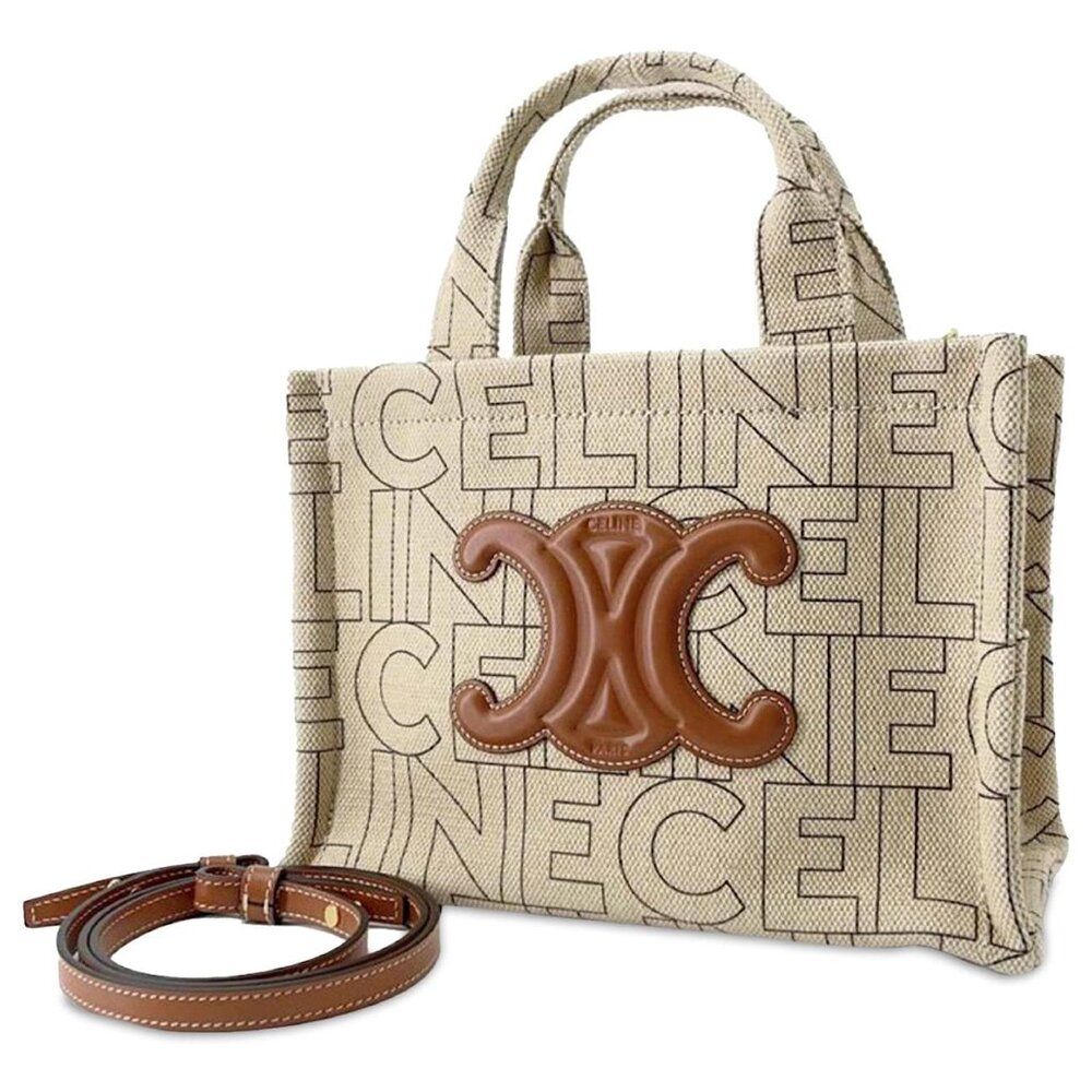 Céline All Over Print Thais Cabas Leather Small Shoulder Satchel Crossbody Bag